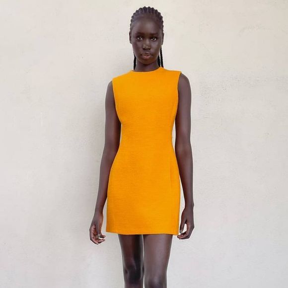 ZARA SHORT TEXTURED ORANGE DRESS NEW - Picture 1 of 7